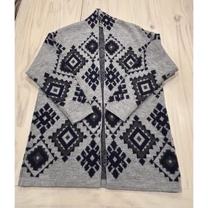 Bartolini NAVY AZTEC CARDIGAN SWEATER Medium Gray Wrap Preppy Southwestern ITALY